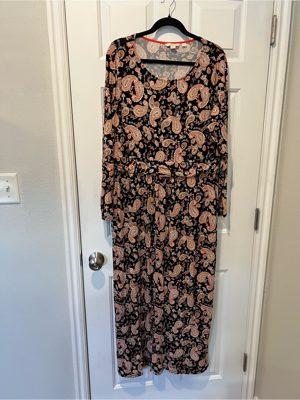 Boden Black Maxi Dress with Peach Paisley Print